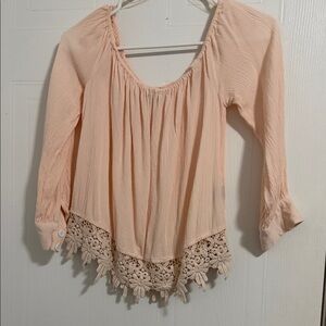 Charlotte Russe Blush Lace Trim Blouse